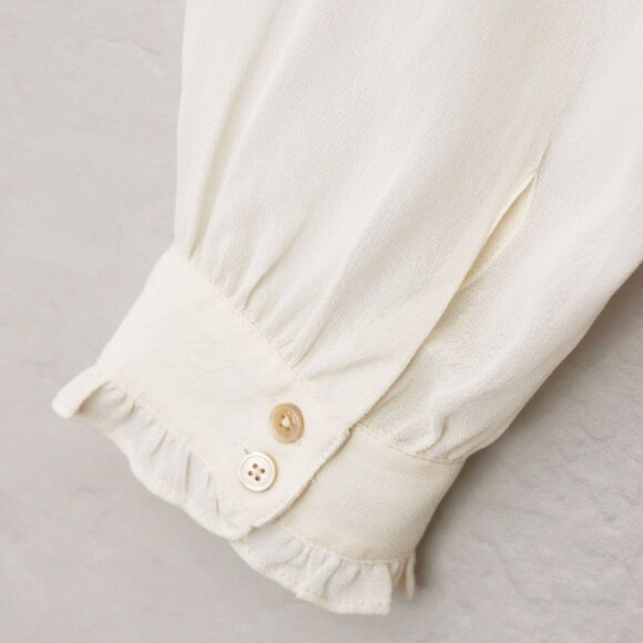 Aritzia Wilfred Ruffle High Neck Button Front Blouse Shirt S Cream Semi Sheer - Picture 8 of 15